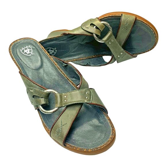 ARIAT 20971‎ Ember Leather Criss Cross Ring Wedge Slides - Picture 1 of 12